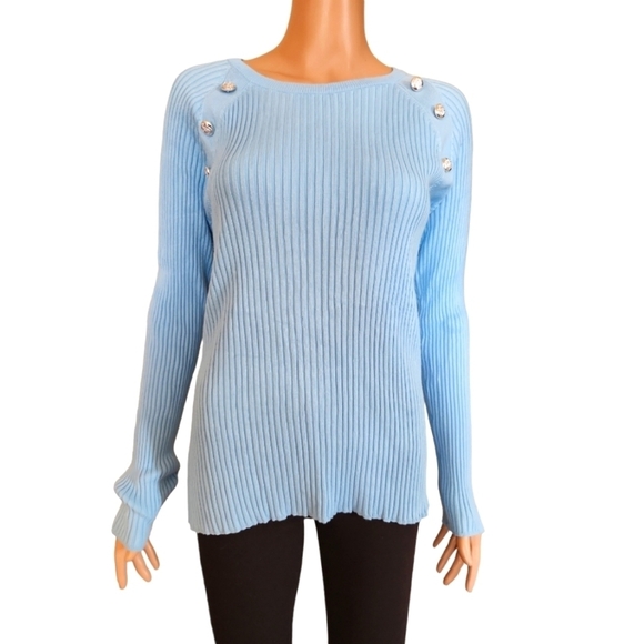 International Concepts Baby Blue Ribbed Sweater - Picture 1 of 7